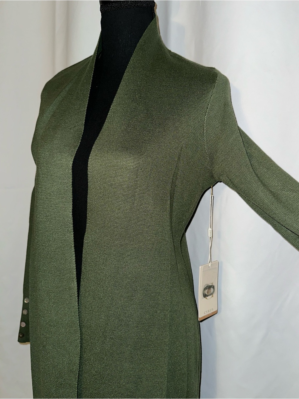 Cyrus Olive Green Open-Front Long Sweater NEW Small